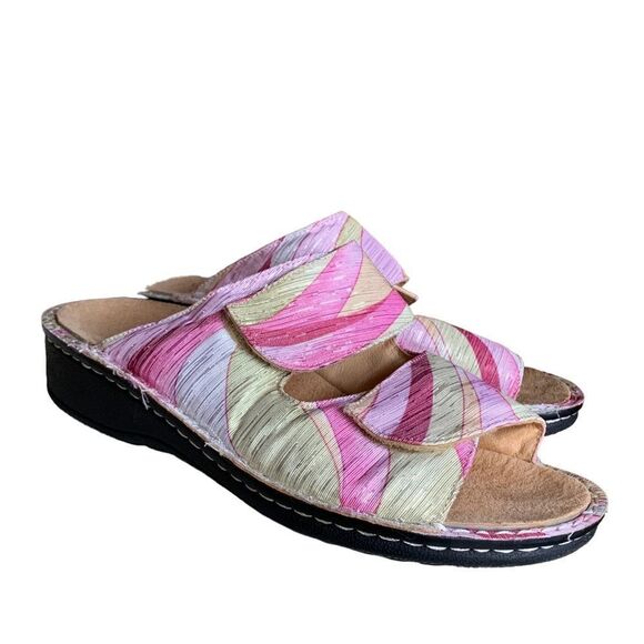 Joseph Stewart Pastel Cork Slip on Slides Sandals Pink Swirl Women’s size 10 - Picture 2 of 10